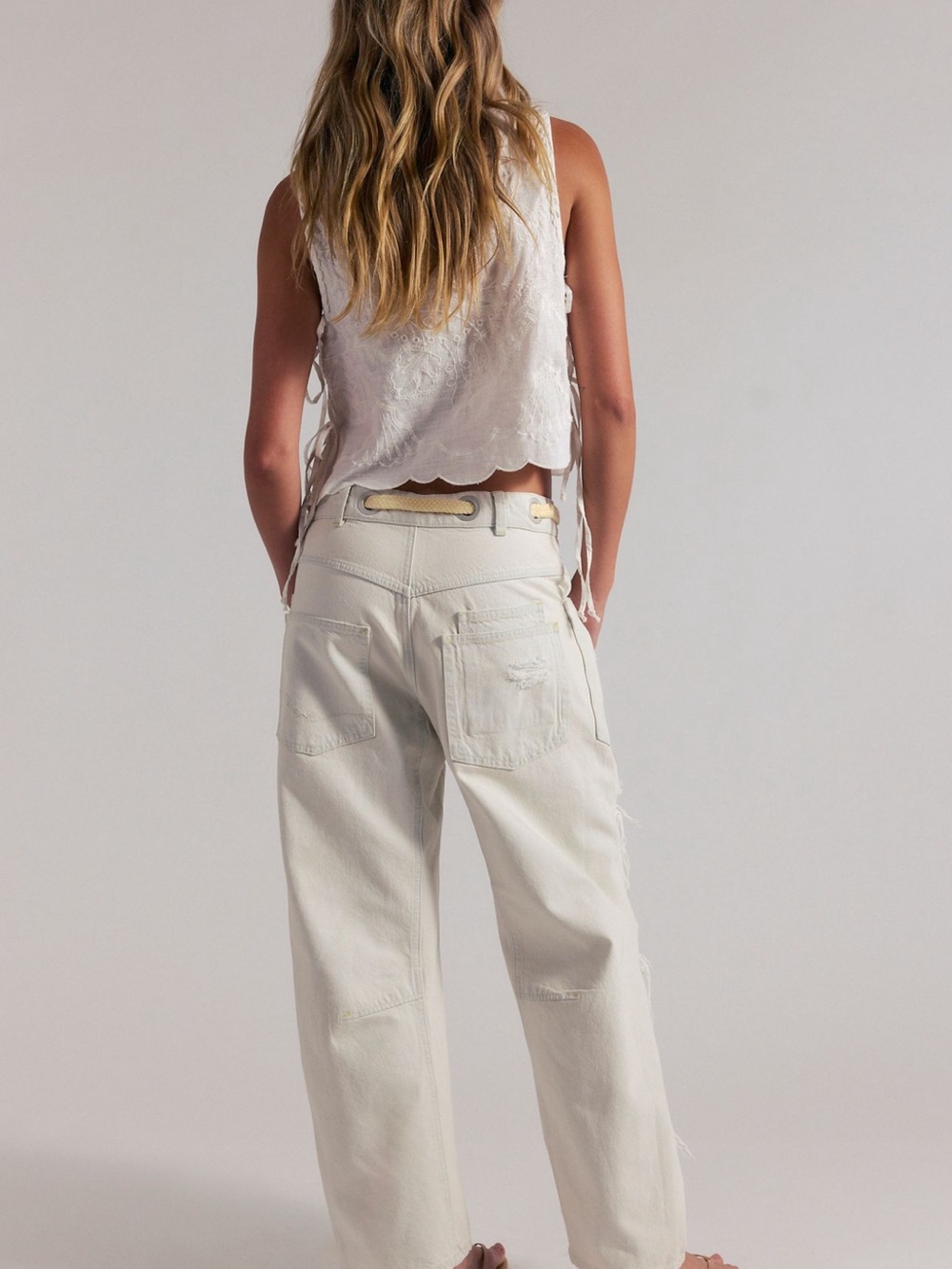 Free People Cream Distressed Boyfriend Moxie Jeans - Picture 3 of 8